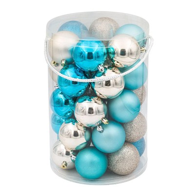Set 30 de globuri pentru brad, 7 cm, Albastru/Argintiu foto