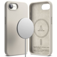 Husa iPhone 16e Ringke Silicone Magnetic MagSafe, crem foto