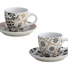 Set 2 cesti cu farfurie pentru cafea, Alhambra, Brandani, 90 ml, portelan