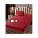 Husa pentru saltea tip topper cu elastic + 2 Fete de perna catifea, Bordo 180x200cm - JOJ561