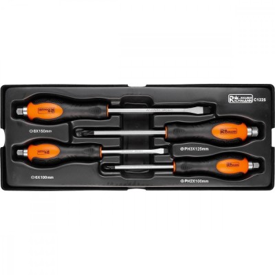 Set surubelnite de impact, late si cruce, sertar TIP A (385x150 mm) pentru dulap mobil, PH2-3, 6-8 mm, 125-150 mm, 4 buc, RICHMA foto
