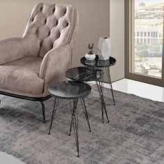 Mese laterale Wakmi set 3 piese marmura neagra melamina-metal negru foto