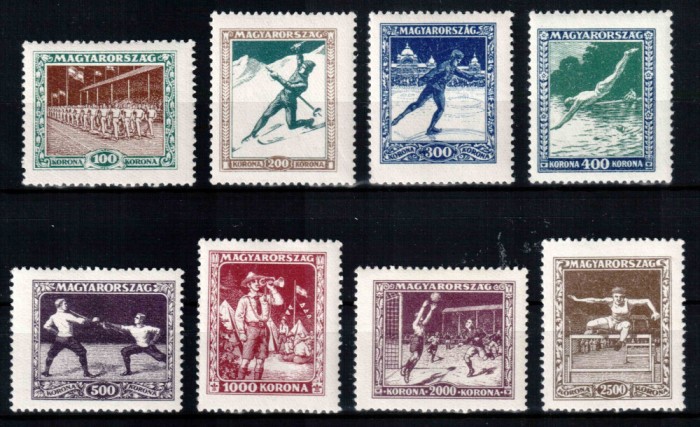 Ungaria 1925, Mi #403-410**, sport, MNH superbe, cota 75,- &euro;!