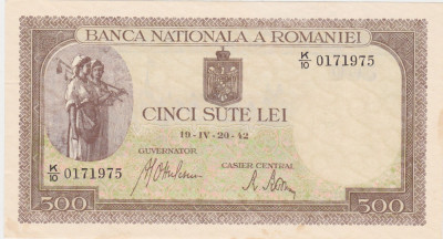 ROMANIA 500 LEI APRILIE 1942 XF+ foto