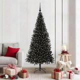 vidaXL Brad de Crăciun cu 300 LED cu suport Negru 180 cm PVC 3396479