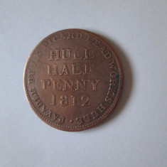 Rar! Marea Britanie jeton Hull Half Penny 1812