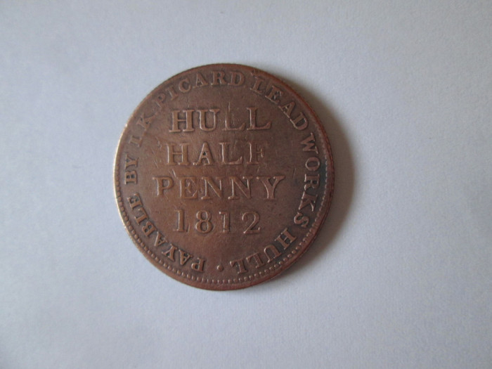 Rar! Marea Britanie jeton Hull Half Penny 1812