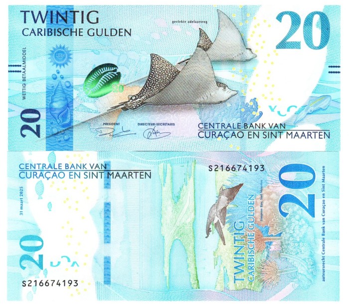 Cura&ccedil;ao &amp; St. Maarten 20 Gulden Emitere 31.03.2025 P-2 UNC
