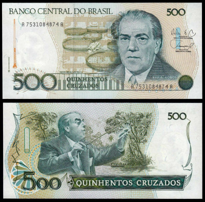 BRAZILIA █ bancnota █ 500 Cruzados █ 1986-1988 █ P-212d █ UNC █ necirculata foto