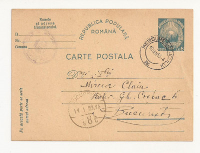 RS1 Carte Postala Romania - circulata 1950 Miercurea Ciuc-Bucuresti foto