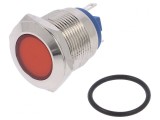 Lampă LED plată roşie 12V &Oslash;19mm alamă