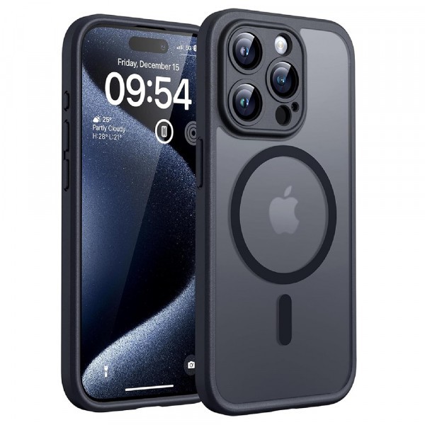 Husa MagSafe pentru Apple iPhone 15 Pro Max, Techsuit, PureFrost, Neagra
