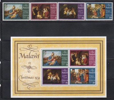 Malawi 1974 - Crăciun - Picturi de Bellini, Jordaens, s.a., Bloc, MNH foto