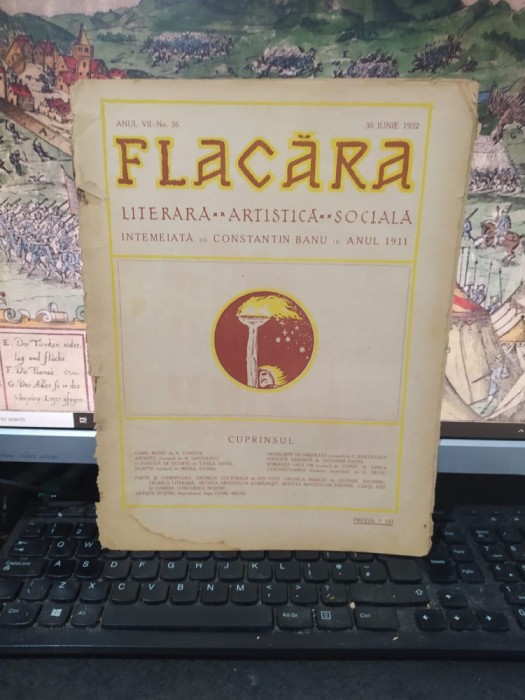 Flacăra Literară, Artistică, Socială, anul VII No. 26, 30 iunie 1922, Camil Ressu, N. Tonitza, Giovanni Papini, Petre Ghiață, Mihail Cosma, 103