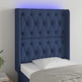 VidaXL Tăblie de pat cu LED, albastru, 83x16x118/128 cm, textil