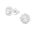 Cercei Argint 925 Floare cu Cristale Zirconiu White, Sistem &Icirc;nchidere Șurub, 6mm