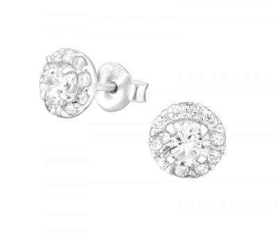Cercei din argint, Floare cu cristale din Zirconiu White , A4S30411 foto
