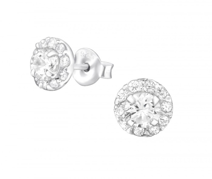 Cercei din argint, Floare cu cristale din Zirconiu White , A4S30411