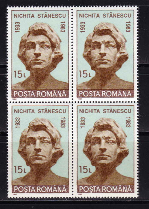 RO 1993 LP 1311 &quot;60 de ani nasterea Nichita Stanescu&quot;, bloc de 4 ,MNH