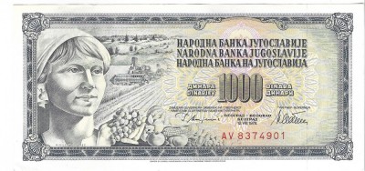 Bancnota 1000 dinari 1978, XF/aUNC - Iugoslavia foto