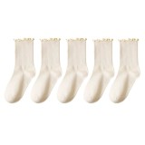 Set 5 perechi de sosete pentru dama, SS084, Crem, marime universala (35-39)