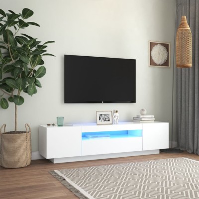 Gossi comoda tv cu lumini led, alb, 160x35x40 cm foto