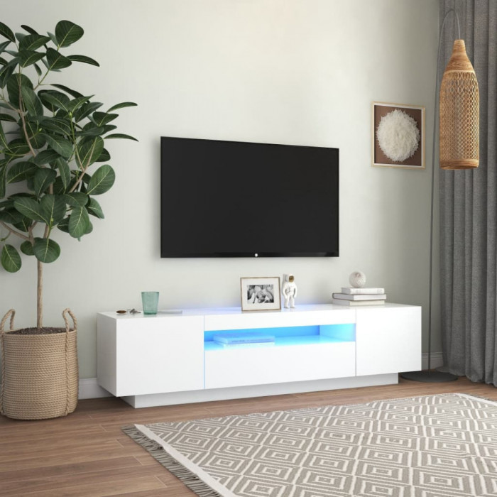 Comoda TV cu lumini LED, alb, 160x35x40 cm
