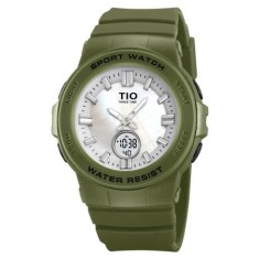 Ceas de dama Tio Sport Digital Quartz Dual Time Data Casual Army Verde