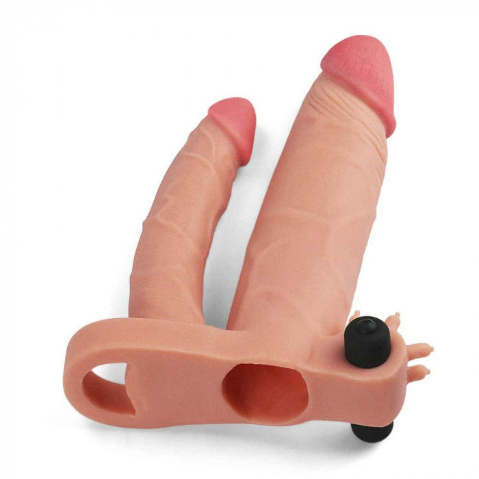 Extensie/Manson Penis Dublu Cu Vibratii, Natural, +2.5 cm