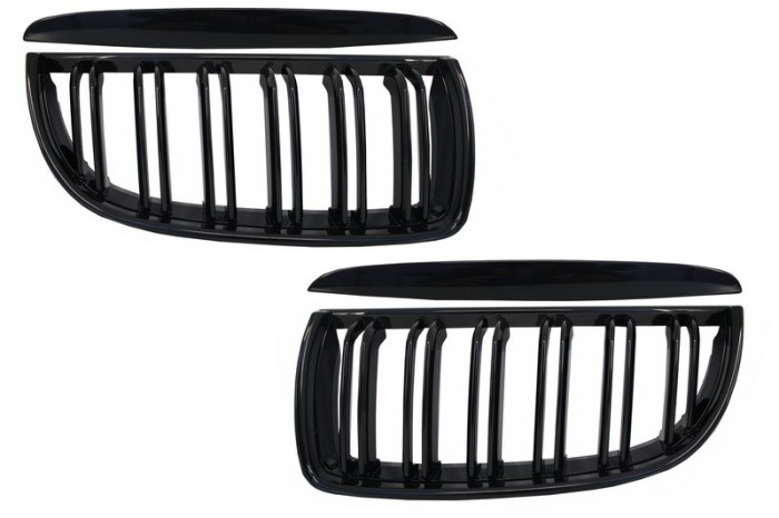 Grile Centrale Duble BMW Seria 3 E90 E91 Pre-LCI (2005-2008) M-Design Negru Lucios Performance AutoTuning
