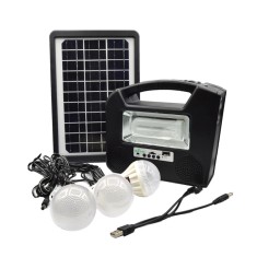 Kit cu panou solar cu 3 becuri, portabil, bluetooth, radio, USB, 10000mAh