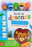 Invat sa desenez. Animale. Set de colorat si de activitati (5 creioane si 5 radiere)