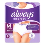 Chiloti pentru incontinenta urinara Discreet Plus, 6 picaturi, marimea M, 9 bucati, Always