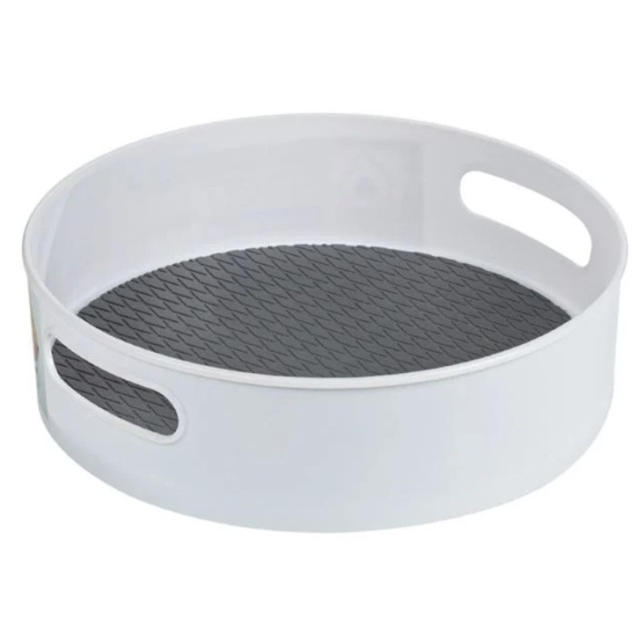 Tava rotativa multifunctionala pentru depozitare si organizare in bucatarie sau baie, plastic, alb / gri, &Oslash; 23 x 7 cm, M Deco