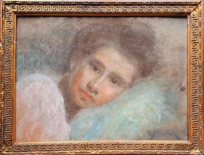 Eustațiu Stoenescu (1884-1957)-T&amp;acirc;nără cu capul pe pernă, pastel foto