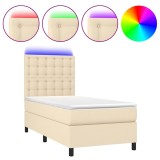 Cumpara ieftin Pat cu arcuri, saltea si LED, crem, 100x200 cm, textil