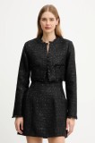 Bardot sacou culoarea negru, un singur r&acirc;nd de nasturi, uni, 59729JB1