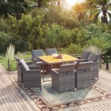 vidaXL Set mobilier grădină cu perne, 9 piese, gri, poliratan