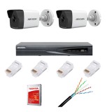 Sistem supraveghere video complet cu 2 camere IP, 4MP, IR 30, lentila 2.8mm, NVR 4 canele IP, rezolutie 4k, accesorii SafetyGuard Surveillance, HIKVISION