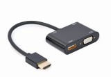 ADAPTOR video GEMBIRD, adaptor HDMI (T) la HDMI (M) + VGA (M), 15cm, rezolutie maxima HDMI 4K (3840 x 2160) la 30Hz, VGA Full HD (1920 x 1080) la 60Hz