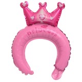 Balon din folie metalizata, flippy, tip coronita cu urechi, model coronita de printesa, ambalaj individual, pai inclus, umflare cu aer sau heliu, 30 x