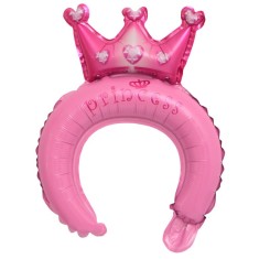 Balon din folie metalizata, flippy, tip coronita cu urechi, model coronita de printesa, ambalaj individual, pai inclus, umflare cu aer sau heliu, 30 x