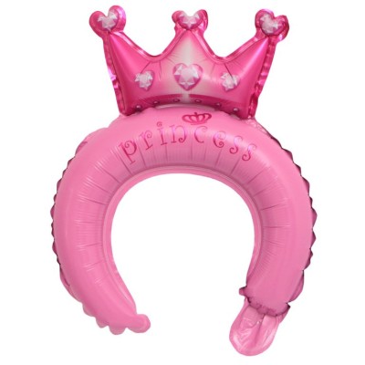 Balon din Folie Metalizata, Cyrax, Tip Coronita cu Urechi, Model Coronita de Printesa, Ambalaj Individual, Pai Inclus, Umflare cu Aer sau Heliu, 30 x foto