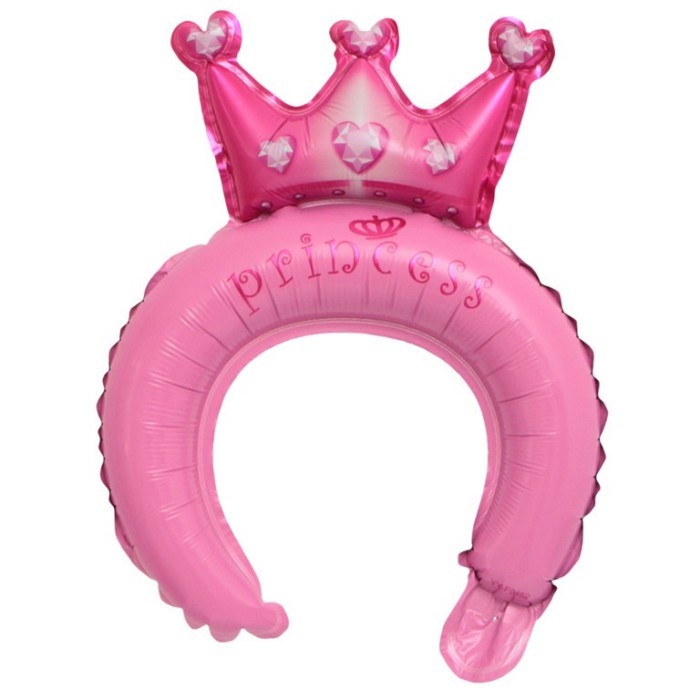 Balon din Folie Metalizata, Cyrax, Tip Coronita cu Urechi, Model Coronita de Printesa, Ambalaj Individual, Pai Inclus, Umflare cu Aer sau Heliu, 30 x
