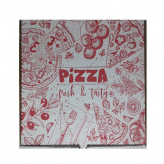 Set 500 Cutii Pizza Corolla Packaging, 24x3.5x24 cm, Model Pizza Fresh & Tasty, Alb