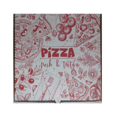 Cutii Pizza Albe, Model Pizza Fresh &amp;amp; Tasty, Dimensiune 32x3.5x32 cm, 100 Buc/Bax, Ambalaje din Carton, Ambalaj pentru Pizza, Ambalaje pentru Pizza, C foto