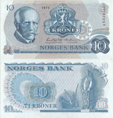 1973 , 10 kroner ( P-36b.1 ) - Norvegia - stare aUNC foto