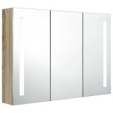 Cumpara ieftin Dulap de baie cu oglinda si LED, stejar, 89x14x62 cm