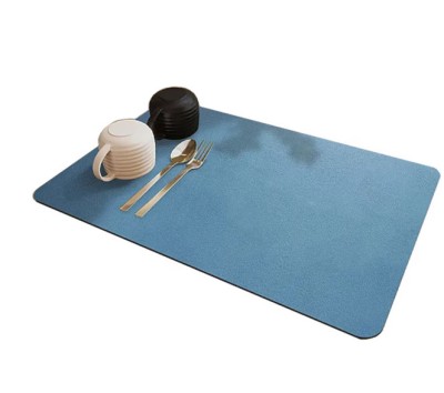 Covoras absorbant pentru blat de bucatarie TopBazar, 60x40cm, din diatomita si panza tehnologica cu suport din cauciuc anti-alunecare, albastru foto