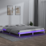 Cadru de pat cu LED King Size 5FT, alb, 150x200 cm, lemn masiv GartenMobel Dekor, vidaXL